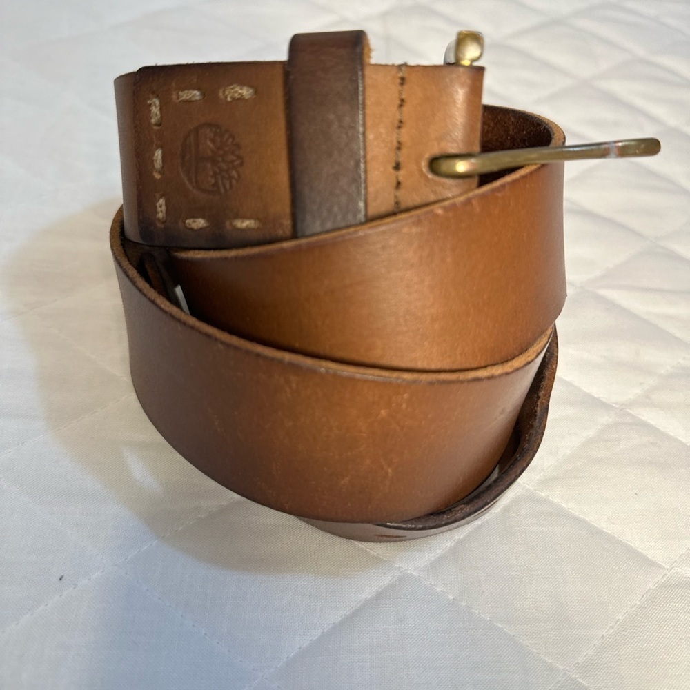 Timberland Mens Brown Casual Genuine Leather Jean Belt Brass Wide Buckle - Picture 5 of 9